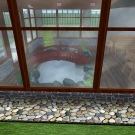3D vizualizácia - vonkajší pohľad na jazierko v altánku.