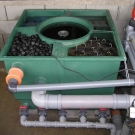 Compact filtration set for 15000 litres garden pond.