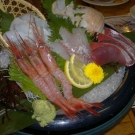 Čerstvé krevety a iné dobroty v sushi reštaurácii.
